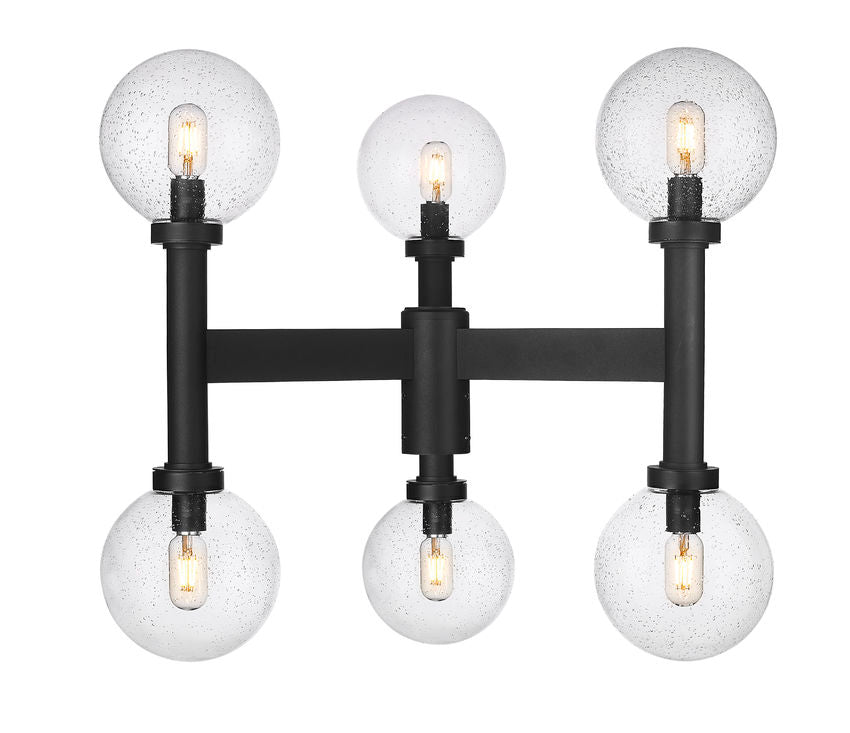 Z-Lite Laurent 30" W x 27" H 6-Light Black Outdoor Post Mount Fixture With Clear Seedy Glass Shade