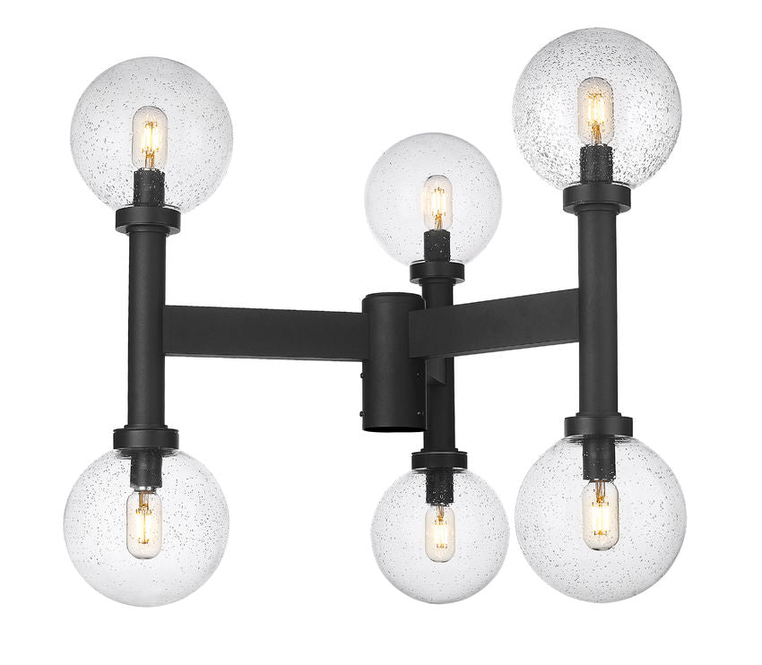 Z-Lite Laurent 30" W x 27" H 6-Light Black Outdoor Post Mount Fixture With Clear Seedy Glass Shade