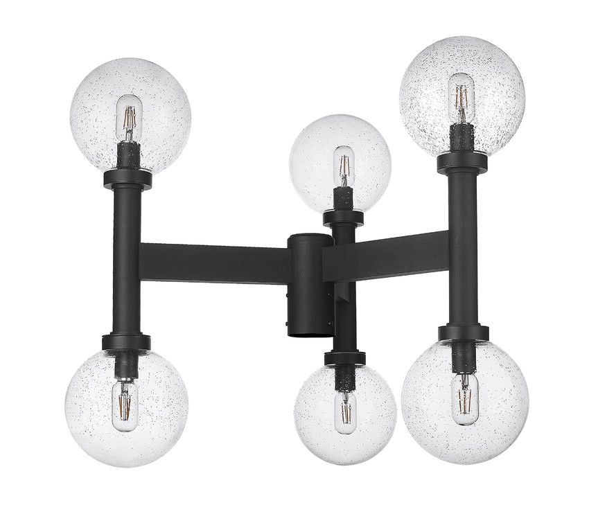 Z-Lite Laurent 30" W x 27" H 6-Light Black Outdoor Post Mount Fixture With Clear Seedy Glass Shade