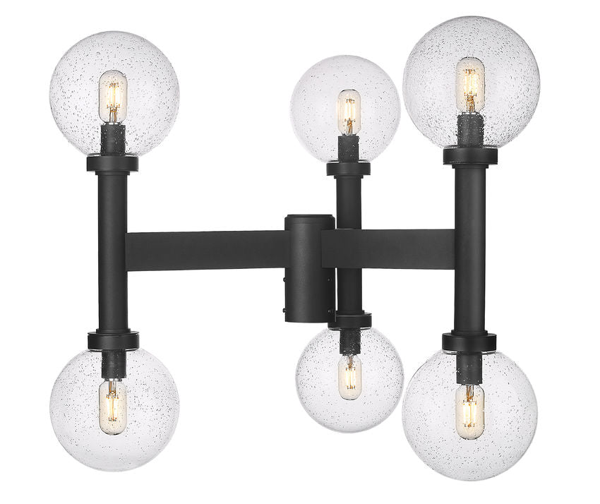 Z-Lite Laurent 30" W x 27" H 6-Light Black Outdoor Post Mount Fixture With Clear Seedy Glass Shade