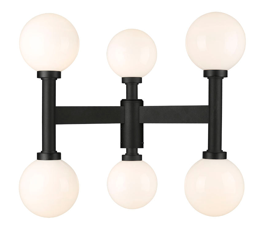 Z-Lite Laurent 30" W x 27" H 6-Light Black Outdoor Post Mount Fixture With Opal Glass Shade