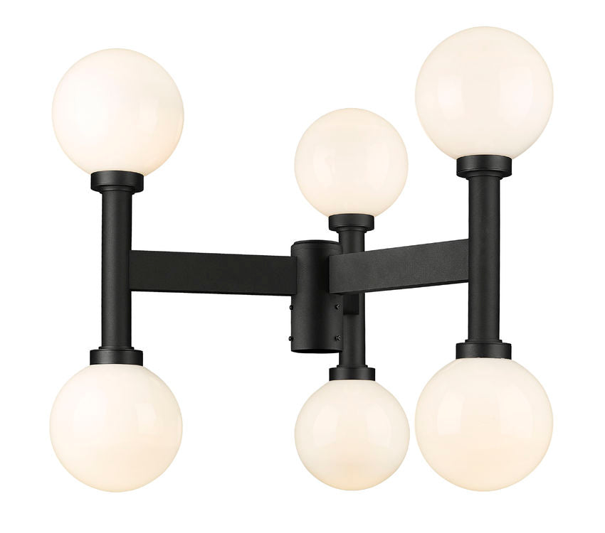 Z-Lite Laurent 30" W x 27" H 6-Light Black Outdoor Post Mount Fixture With Opal Glass Shade
