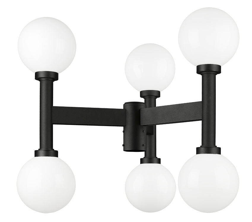 Z-Lite Laurent 30" W x 27" H 6-Light Black Outdoor Post Mount Fixture With Opal Glass Shade