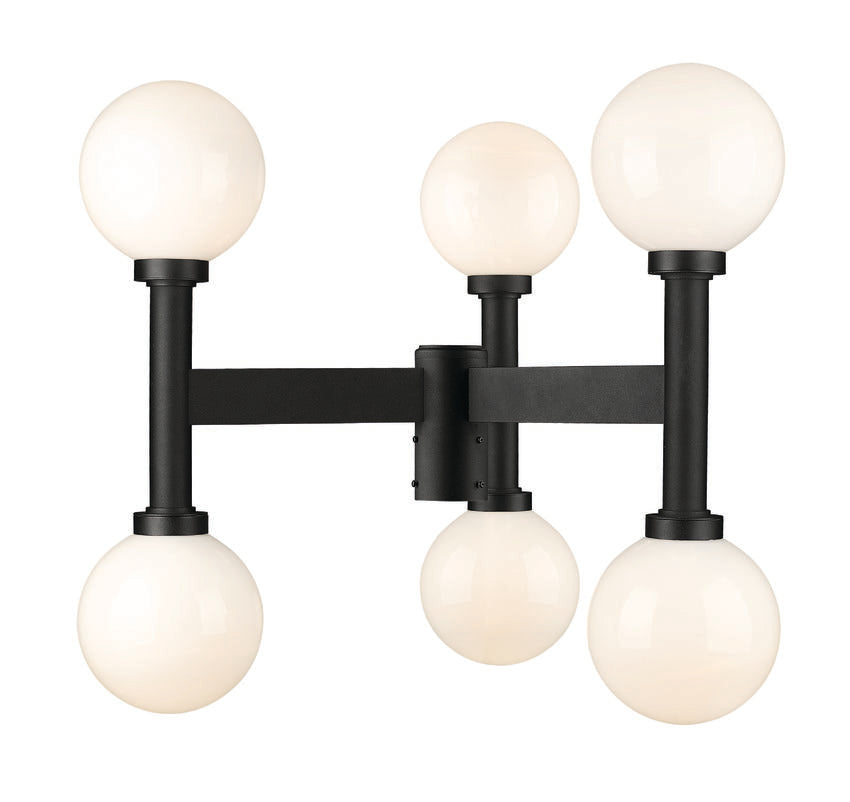 Z-Lite Laurent 30" W x 27" H 6-Light Black Outdoor Post Mount Fixture With Opal Glass Shade