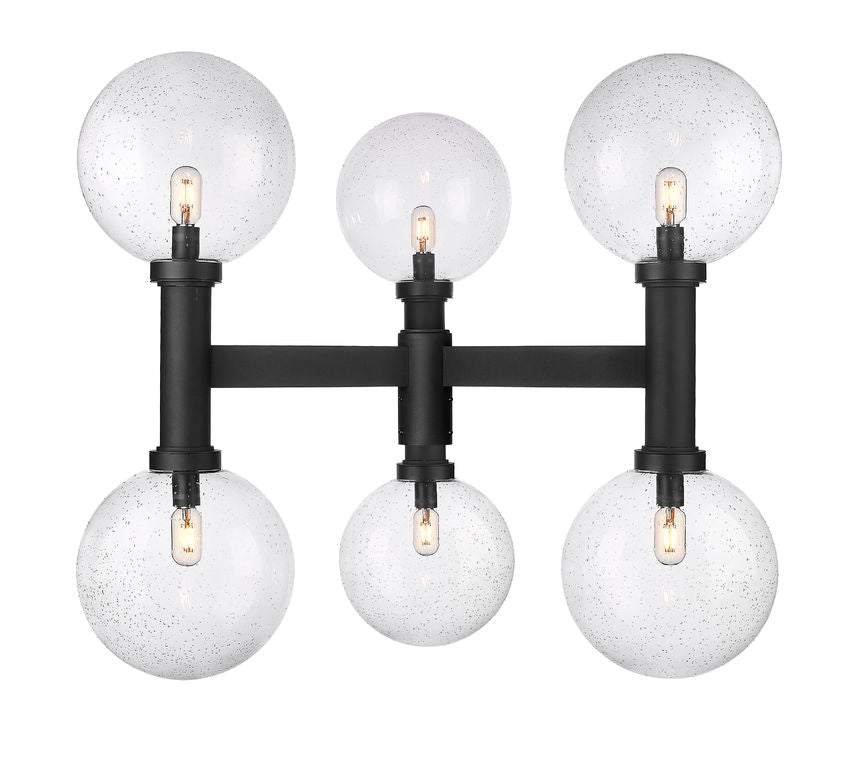 Z-Lite Laurent 39" W x 35" H 6-Light Black Outdoor Post Mount Fixture With Clear Seedy Glass Shade