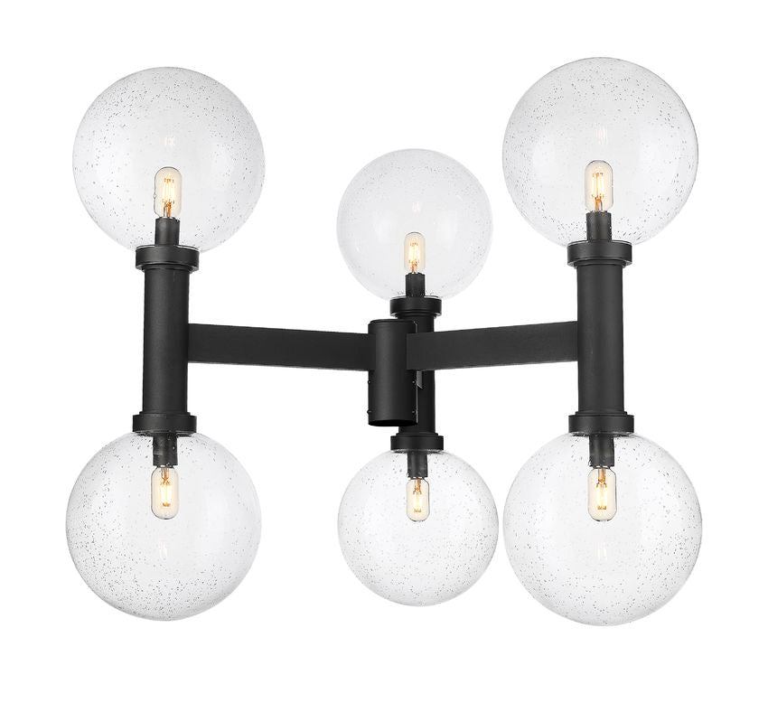 Z-Lite Laurent 39" W x 35" H 6-Light Black Outdoor Post Mount Fixture With Clear Seedy Glass Shade