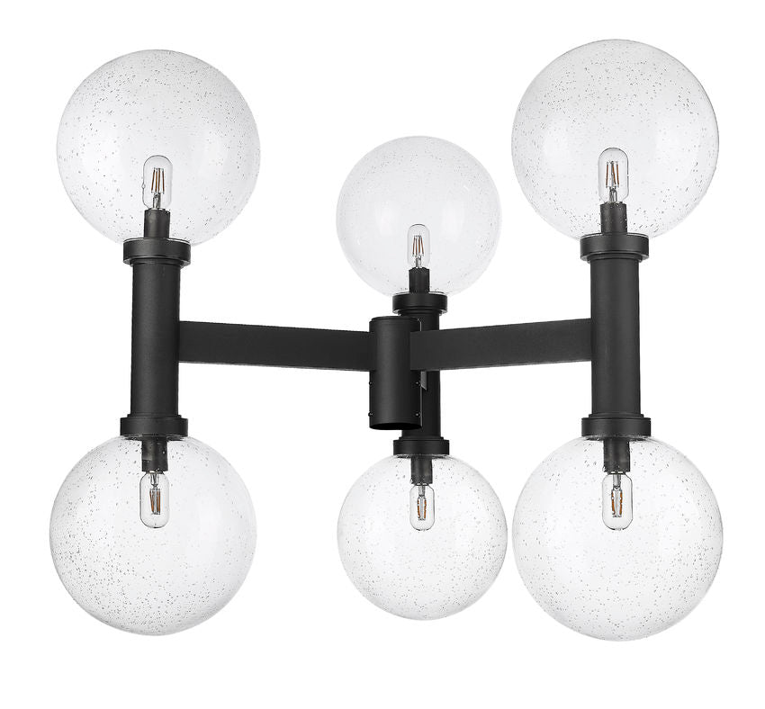 Z-Lite Laurent 39" W x 35" H 6-Light Black Outdoor Post Mount Fixture With Clear Seedy Glass Shade
