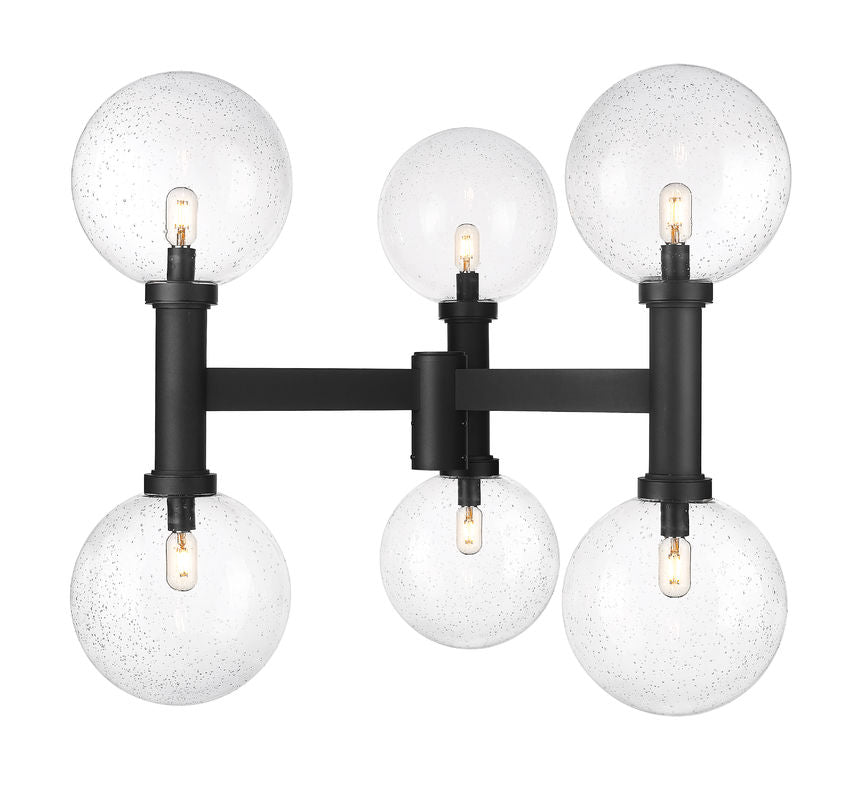 Z-Lite Laurent 39" W x 35" H 6-Light Black Outdoor Post Mount Fixture With Clear Seedy Glass Shade