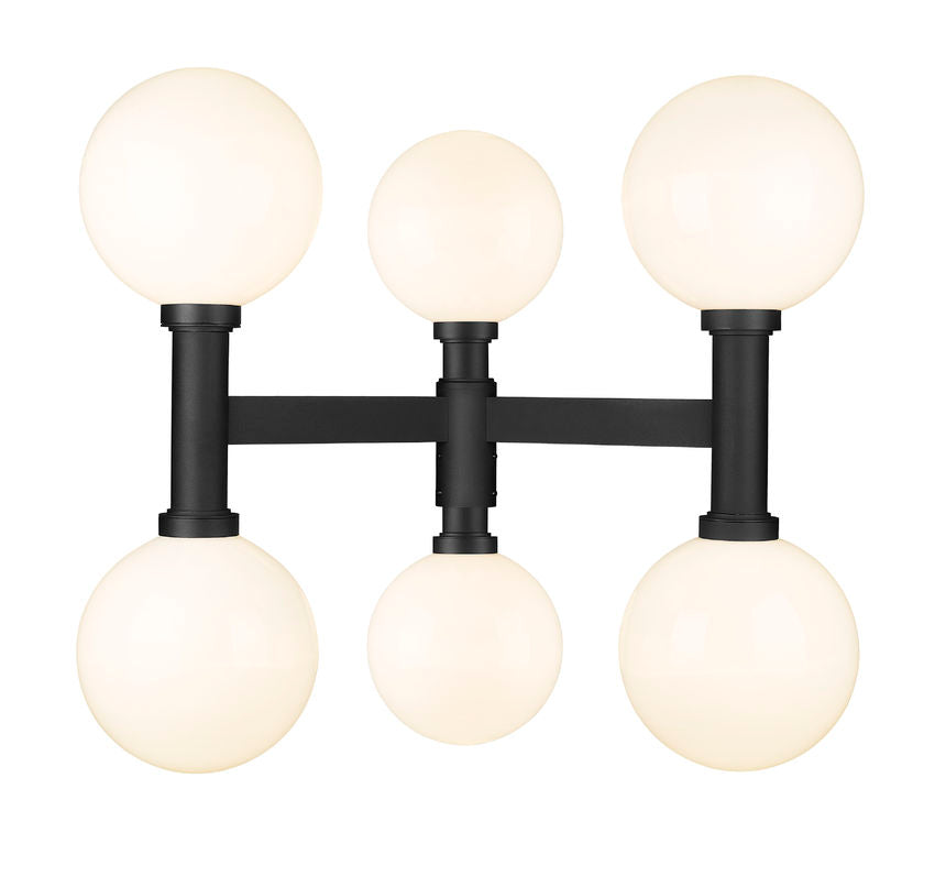 Z-Lite Laurent 39" W x 35" H 6-Light Black Outdoor Post Mount Fixture With Opal Glass Shade