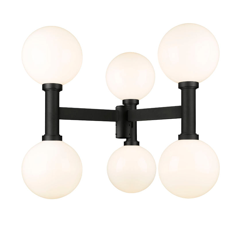 Z-Lite Laurent 39" W x 35" H 6-Light Black Outdoor Post Mount Fixture With Opal Glass Shade