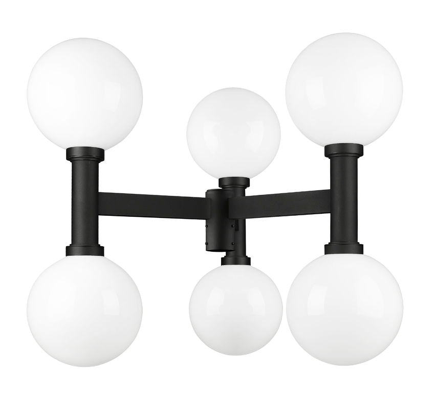 Z-Lite Laurent 39" W x 35" H 6-Light Black Outdoor Post Mount Fixture With Opal Glass Shade