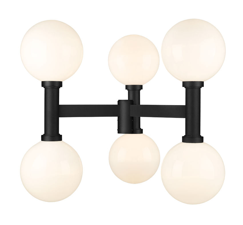 Z-Lite Laurent 39" W x 35" H 6-Light Black Outdoor Post Mount Fixture With Opal Glass Shade