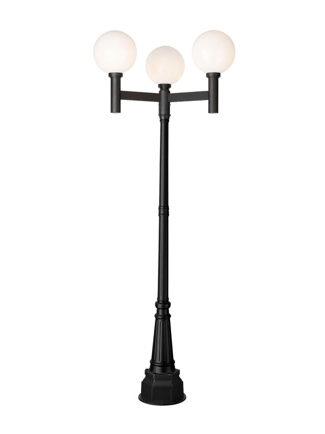 Z-Lite Laurent 597BP3-564P-BK 3-Light Black Aluminum White Opal Glass Shade Outdoor Post Mounted Fixture