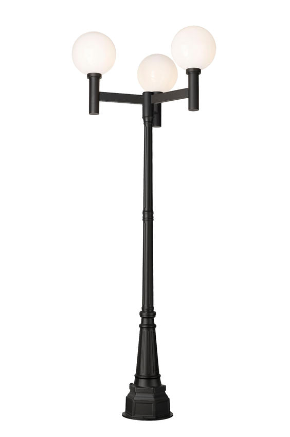 Z-Lite Laurent 597BP3-564P-BK 3-Light Black Aluminum White Opal Glass Shade Outdoor Post Mounted Fixture