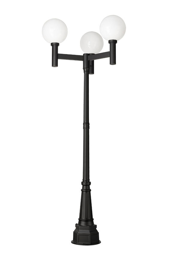 Z-Lite Laurent 597BP3-564P-BK 3-Light Black Aluminum White Opal Glass Shade Outdoor Post Mounted Fixture