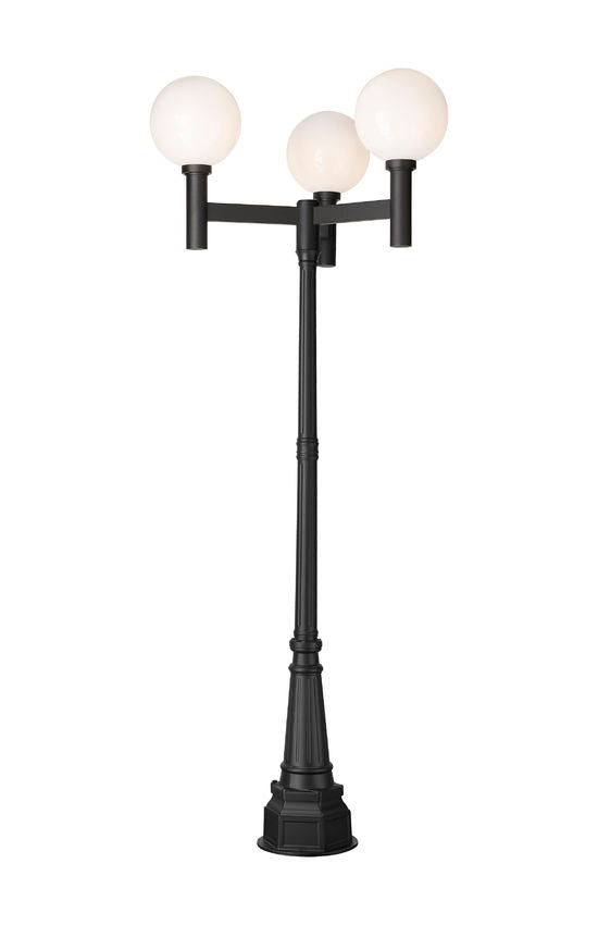 Z-Lite Laurent 597BP3-564P-BK 3-Light Black Aluminum White Opal Glass Shade Outdoor Post Mounted Fixture
