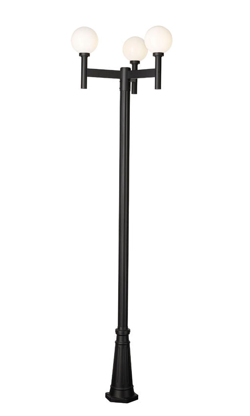 Z-Lite Laurent 597MP3-519P-BK 3-Light Black Aluminum White Opal Glass Shade Outdoor Post Mounted Fixture