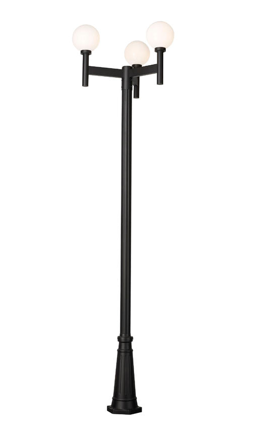 Z-Lite Laurent 597MP3-519P-BK 3-Light Black Aluminum White Opal Glass Shade Outdoor Post Mounted Fixture