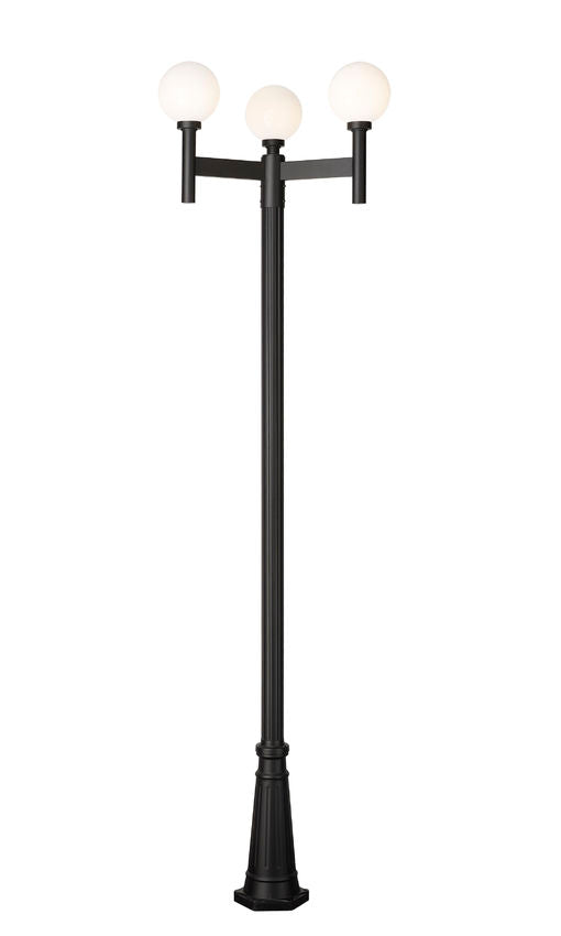 Z-Lite Laurent 597MP3-519P-BK 3-Light Black Aluminum White Opal Glass Shade Outdoor Post Mounted Fixture