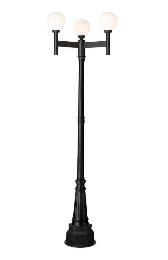 Z-Lite Laurent 597MP3-564P-BK 3-Light Black Aluminum White Opal Glass Shade Outdoor Post Mounted Fixture