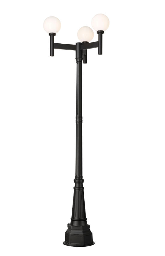 Z-Lite Laurent 597MP3-564P-BK 3-Light Black Aluminum White Opal Glass Shade Outdoor Post Mounted Fixture