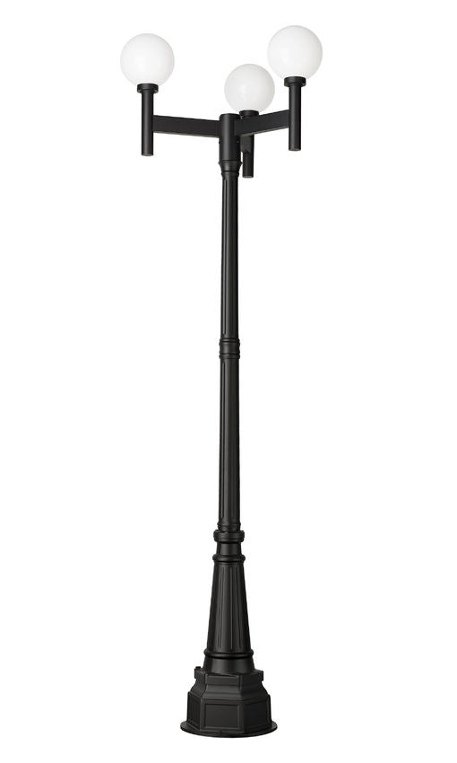 Z-Lite Laurent 597MP3-564P-BK 3-Light Black Aluminum White Opal Glass Shade Outdoor Post Mounted Fixture