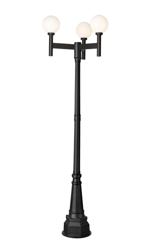 Z-Lite Laurent 597MP3-564P-BK 3-Light Black Aluminum White Opal Glass Shade Outdoor Post Mounted Fixture