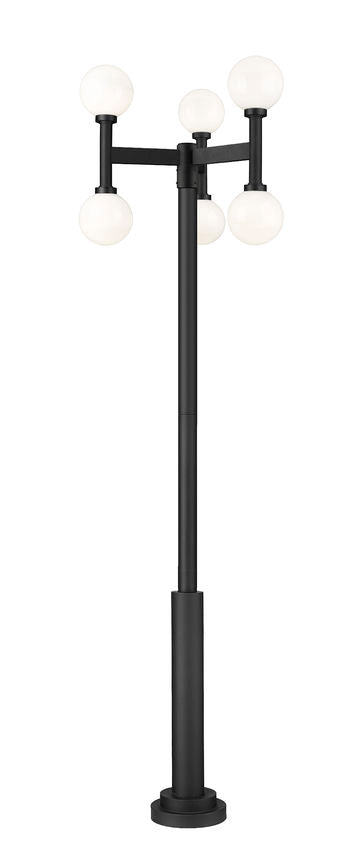 Z-Lite Laurent 597MP6-5010P-BK 6-Light Black Aluminum White Opal Glass Shade Outdoor Post Mounted Fixture