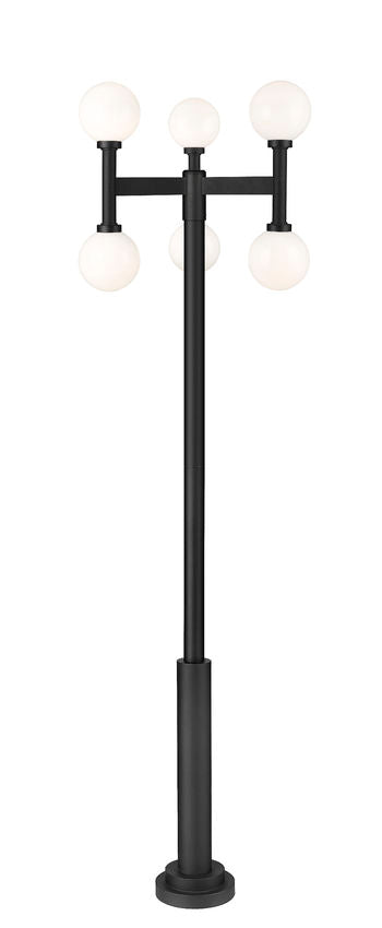 Z-Lite Laurent 597MP6-5010P-BK 6-Light Black Aluminum White Opal Glass Shade Outdoor Post Mounted Fixture