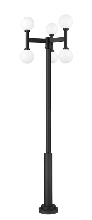 Z-Lite Laurent 597MP6-5010P-BK 6-Light Black Aluminum White Opal Glass Shade Outdoor Post Mounted Fixture