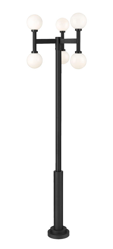 Z-Lite Laurent 597MP6-5010P-BK 6-Light Black Aluminum White Opal Glass Shade Outdoor Post Mounted Fixture