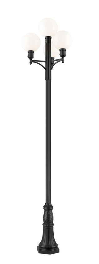 Z-Lite Laurent 597PHB-4-518P-BK 4-Light Black Aluminum Frame White Opal Glass Shade Outdoor Post Mounted Fixture