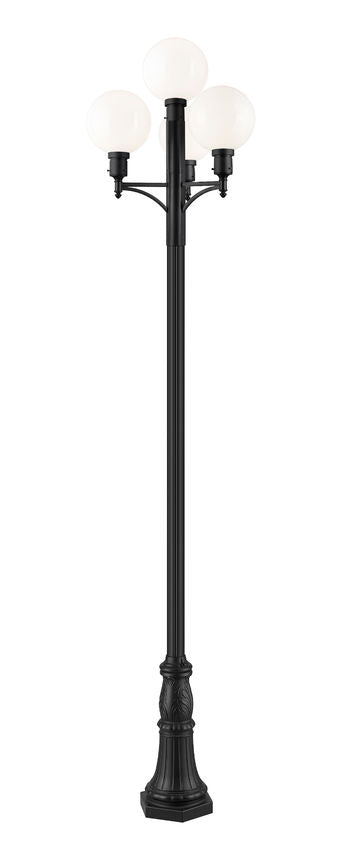 Z-Lite Laurent 597PHB-4-518P-BK 4-Light Black Aluminum Frame White Opal Glass Shade Outdoor Post Mounted Fixture