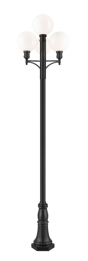 Z-Lite Laurent 597PHB-4-518P-BK 4-Light Black Aluminum Frame White Opal Glass Shade Outdoor Post Mounted Fixture