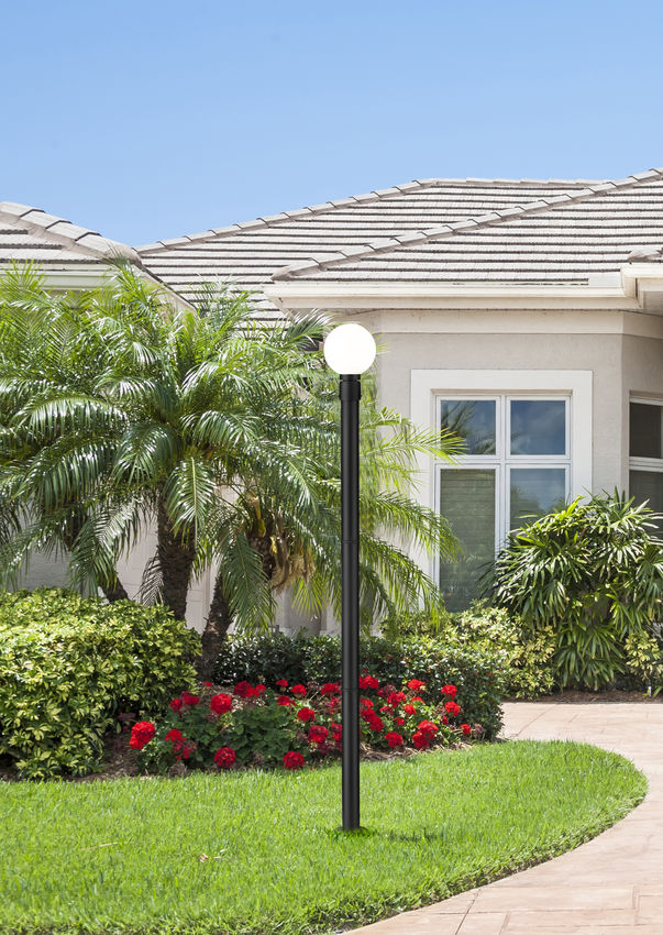 Z-Lite Laurent 597PHM-567P-BK 1-Light Black Aluminum Frame White Opal Glass Shade Outdoor Post Mounted Fixture