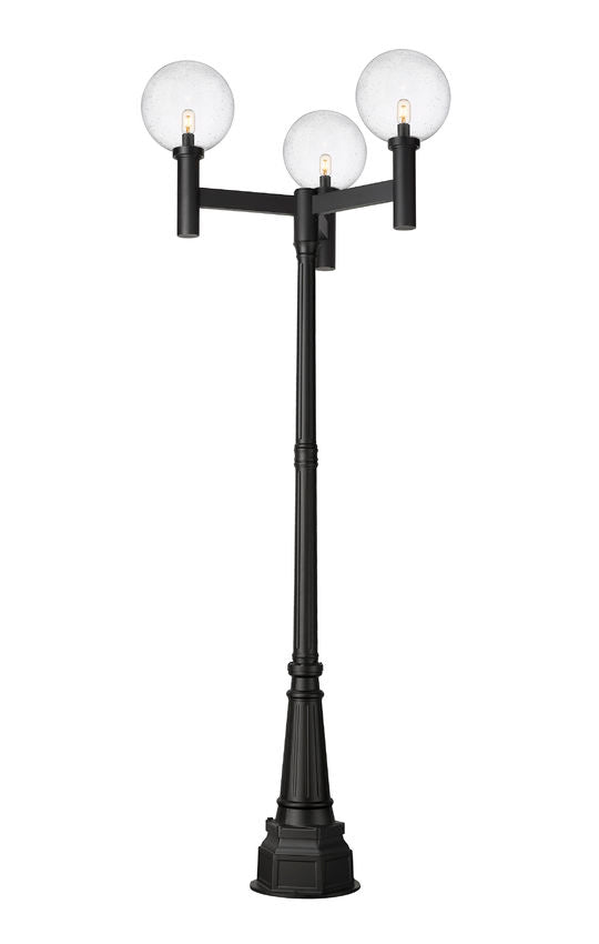 Z-Lite Laurent 599BP3-564P-BK 3-Light Black Aluminum Clear Seedy Glass Shade Outdoor Post Mounted Fixture