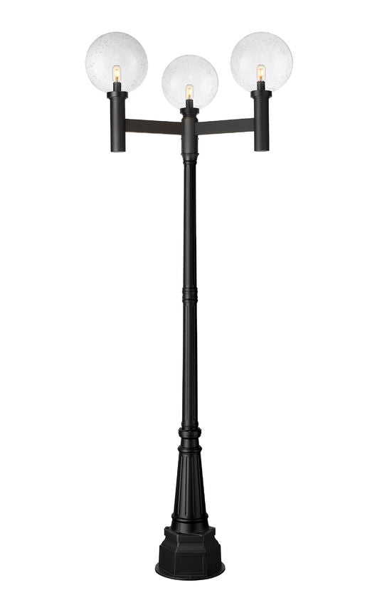 Z-Lite Laurent 599BP3-564P-BK 3-Light Black Aluminum Clear Seedy Glass Shade Outdoor Post Mounted Fixture