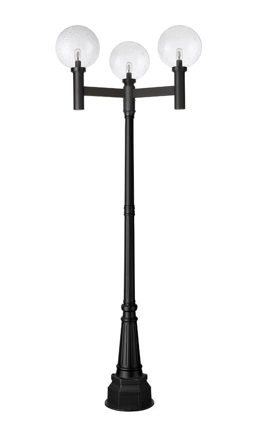Z-Lite Laurent 599BP3-564P-BK 3-Light Black Aluminum Clear Seedy Glass Shade Outdoor Post Mounted Fixture