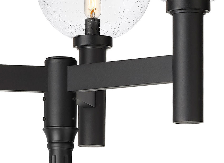 Z-Lite Laurent 599BP3-564P-BK 3-Light Black Aluminum Clear Seedy Glass Shade Outdoor Post Mounted Fixture