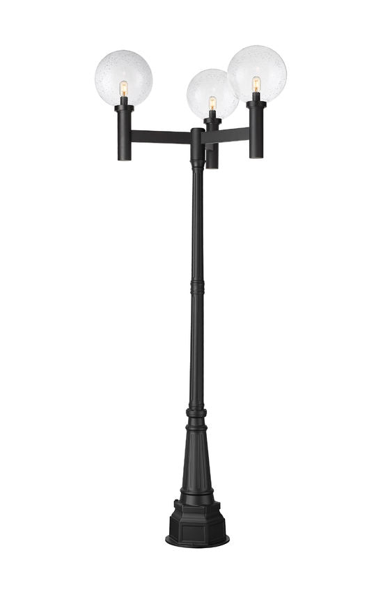 Z-Lite Laurent 599BP3-564P-BK 3-Light Black Aluminum Clear Seedy Glass Shade Outdoor Post Mounted Fixture