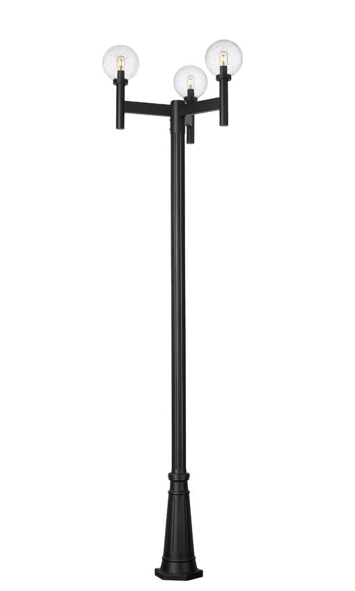 Z-Lite Laurent 599MP3-519P-BK 3-Light Black Aluminum Clear Seedy Glass Shade Outdoor Post Mounted Fixture