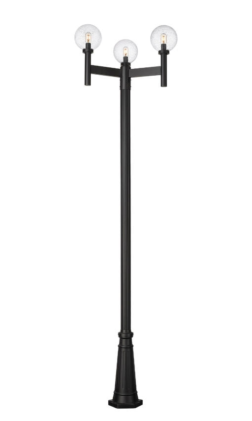 Z-Lite Laurent 599MP3-519P-BK 3-Light Black Aluminum Clear Seedy Glass Shade Outdoor Post Mounted Fixture