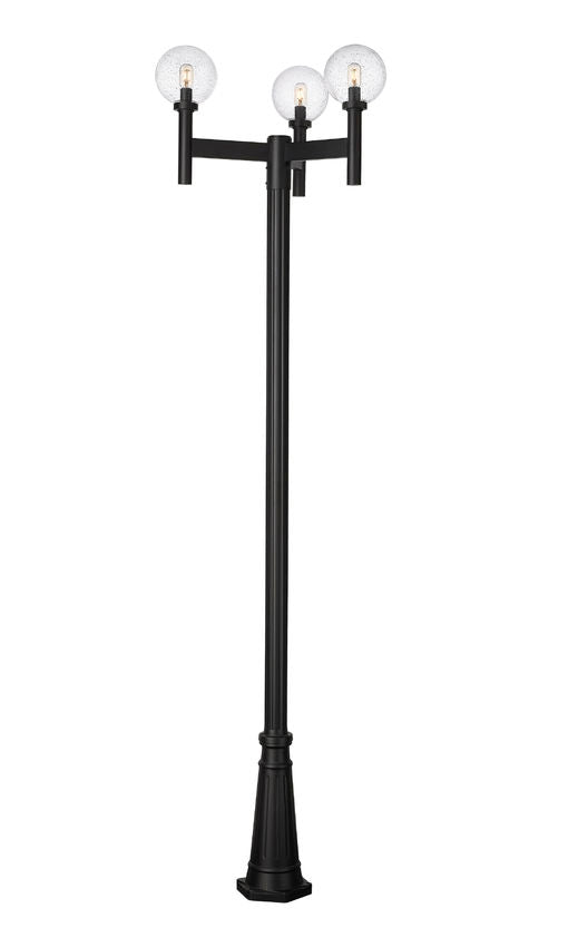 Z-Lite Laurent 599MP3-519P-BK 3-Light Black Aluminum Clear Seedy Glass Shade Outdoor Post Mounted Fixture