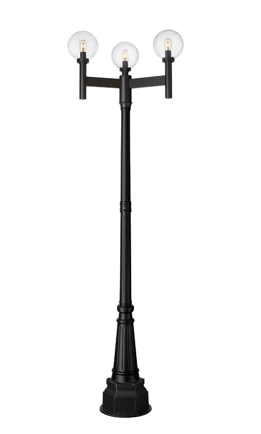 Z-Lite Laurent 599MP3-564P-BK 3-Light Black Aluminum Clear Seedy Glass Shade Outdoor Post Mounted Fixture