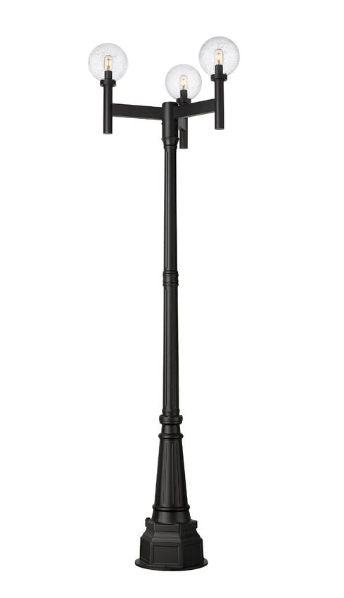 Z-Lite Laurent 599MP3-564P-BK 3-Light Black Aluminum Clear Seedy Glass Shade Outdoor Post Mounted Fixture