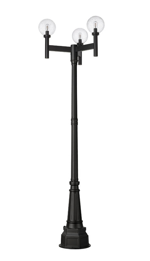 Z-Lite Laurent 599MP3-564P-BK 3-Light Black Aluminum Clear Seedy Glass Shade Outdoor Post Mounted Fixture