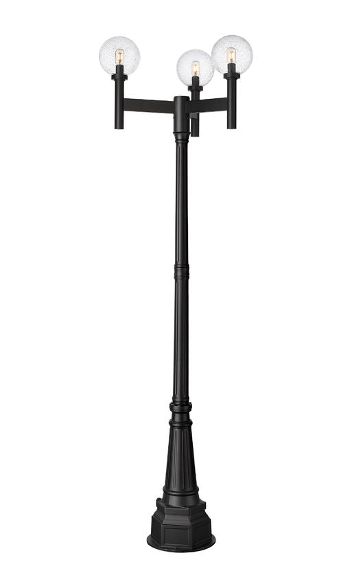 Z-Lite Laurent 599MP3-564P-BK 3-Light Black Aluminum Clear Seedy Glass Shade Outdoor Post Mounted Fixture