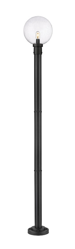 Z-Lite Laurent 599PHB-567P-BK 1-Light Black Aluminum Clear Seedy Glass Shade Outdoor Post Mounted Fixture