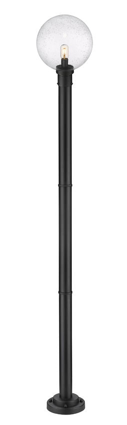 Z-Lite Laurent 599PHB-567P-BK 1-Light Black Aluminum Clear Seedy Glass Shade Outdoor Post Mounted Fixture