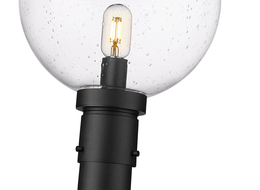Z-Lite Laurent 599PHB-567P-BK 1-Light Black Aluminum Clear Seedy Glass Shade Outdoor Post Mounted Fixture